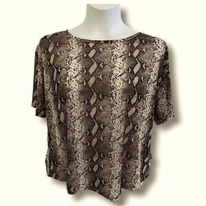 J for Justify Sheer top. Snakeskin pattern. Large. Brown and cream.